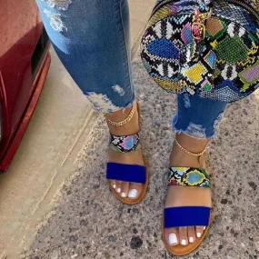 2025 Women’s Outdoor Beach Sandals – Double-Layer Leather Graffiti Print Non-Slip Slippers