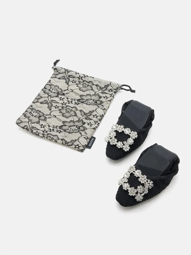 Alina Lace Diamante Foldable Flats