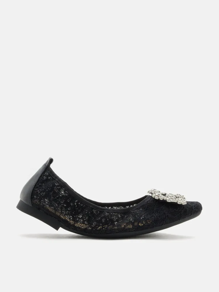 Alina Lace Diamante Foldable Flats