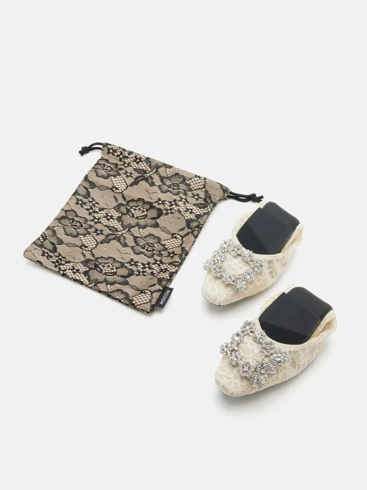 Alina Lace Diamante Foldable Flats