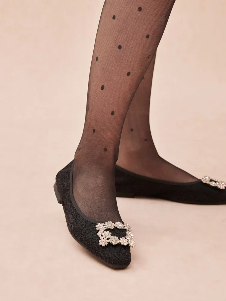 Alina Lace Diamante Foldable Flats