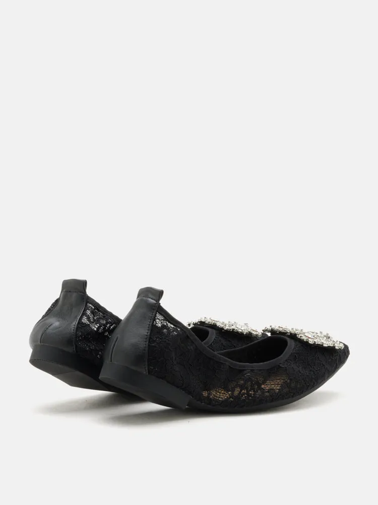 Alina Lace Diamante Foldable Flats