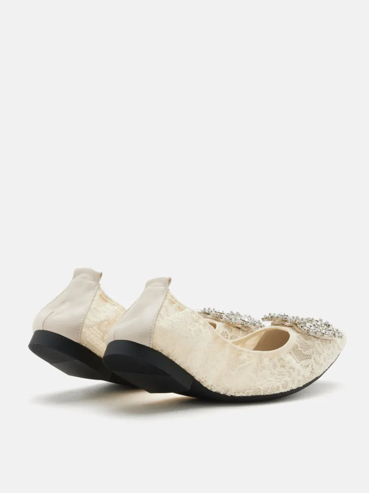 Alina Lace Diamante Foldable Flats