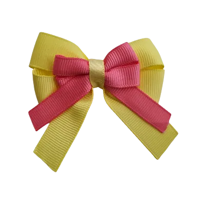 Amore Hair Bow - Plain Colour - Lemon Base and Centre Ribbon (31 colours Top)