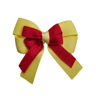 Amore Hair Bow - Plain Colour - Lemon Base and Centre Ribbon (31 colours Top)
