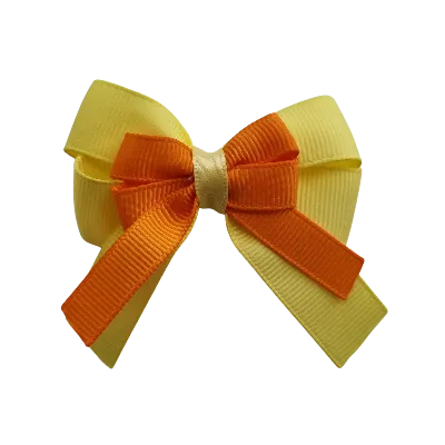 Amore Hair Bow - Plain Colour - Lemon Base and Centre Ribbon (31 colours Top)