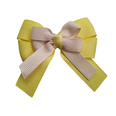 Amore Hair Bow - Plain Colour - Lemon Base and Centre Ribbon (31 colours Top)