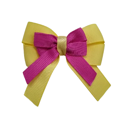 Amore Hair Bow - Plain Colour - Lemon Base and Centre Ribbon (31 colours Top)