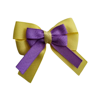 Amore Hair Bow - Plain Colour - Lemon Base and Centre Ribbon (31 colours Top)