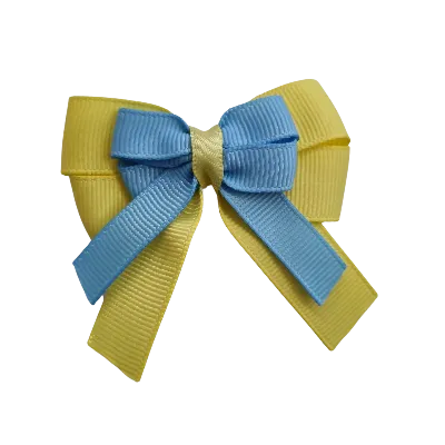Amore Hair Bow - Plain Colour - Lemon Base and Centre Ribbon (31 colours Top)