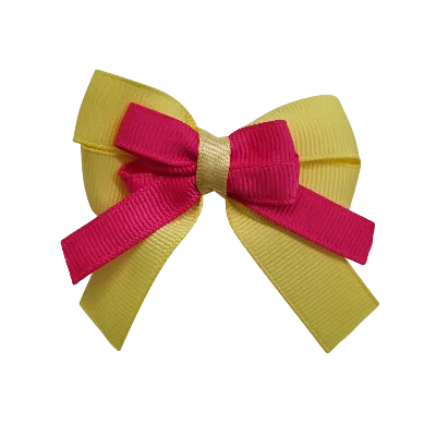 Amore Hair Bow - Plain Colour - Lemon Base and Centre Ribbon (31 colours Top)