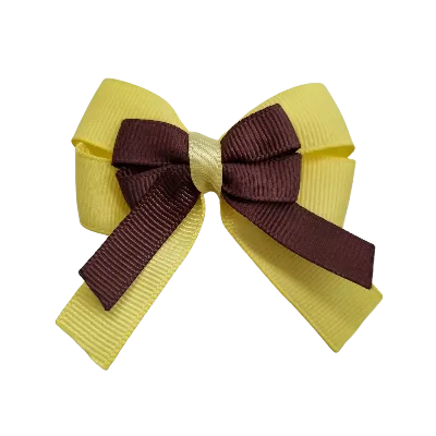 Amore Hair Bow - Plain Colour - Lemon Base and Centre Ribbon (31 colours Top)