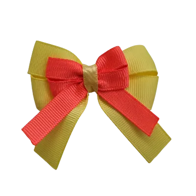 Amore Hair Bow - Plain Colour - Lemon Base and Centre Ribbon (31 colours Top)