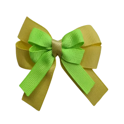 Amore Hair Bow - Plain Colour - Lemon Base and Centre Ribbon (31 colours Top)