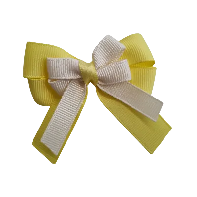 Amore Hair Bow - Plain Colour - Lemon Base and Centre Ribbon (31 colours Top)