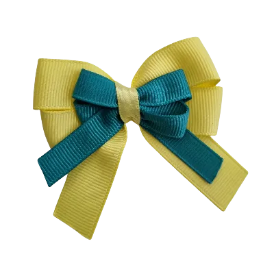 Amore Hair Bow - Plain Colour - Lemon Base and Centre Ribbon (31 colours Top)