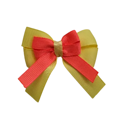 Amore Hair Bow - Plain Colour - Lemon Base and Centre Ribbon (31 colours Top)