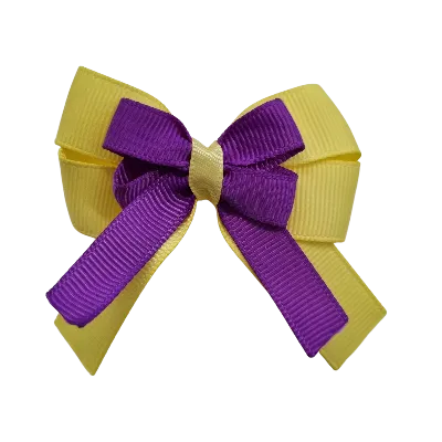 Amore Hair Bow - Plain Colour - Lemon Base and Centre Ribbon (31 colours Top)