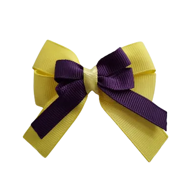 Amore Hair Bow - Plain Colour - Lemon Base and Centre Ribbon (31 colours Top)