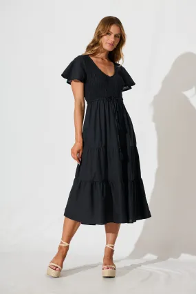 Black Linen Blend Midi Dress by Callie