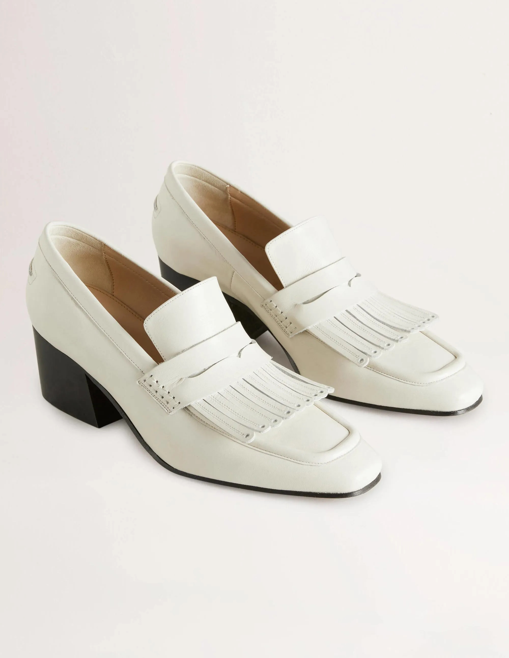 Block Heel Loafers-Off White