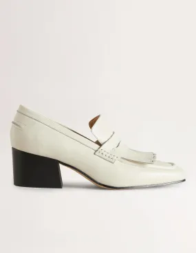 Block Heel Loafers-Off White