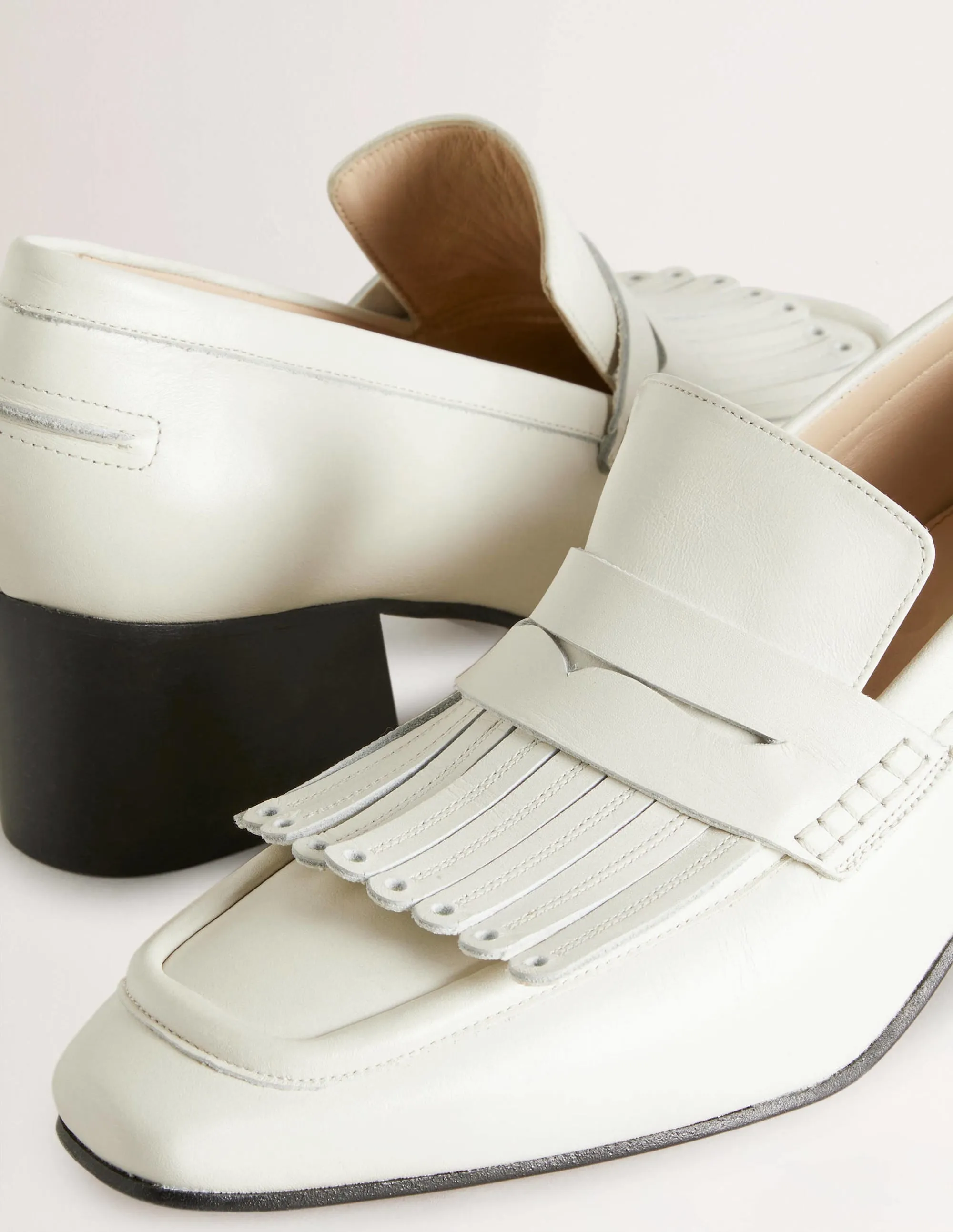 Block Heel Loafers-Off White