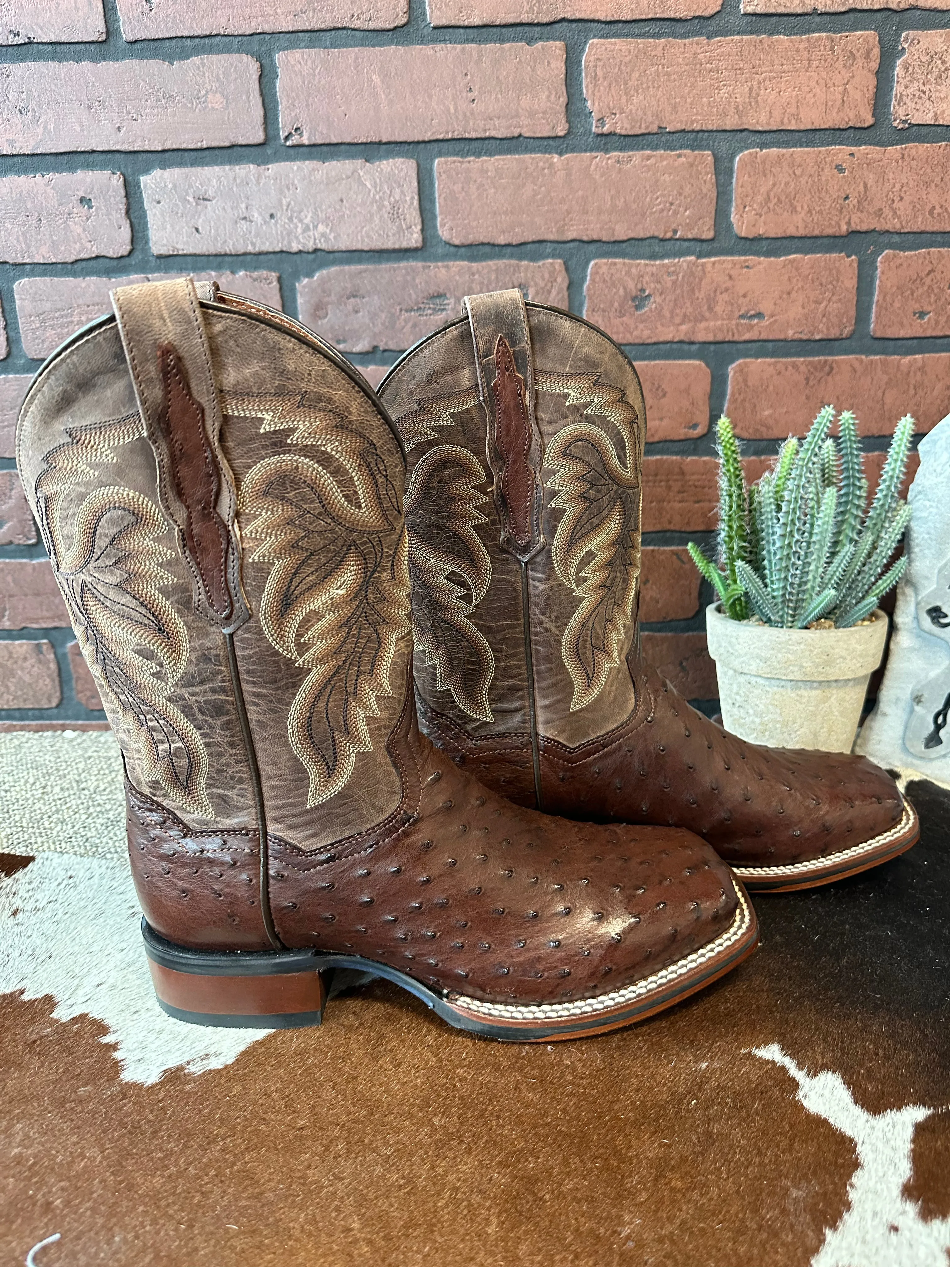 Dan Post Men's Alamosa Full Quill Ostrich Square Toe Cowboy Boots DP3875