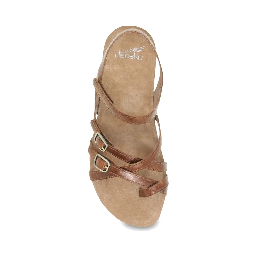 Dansko Women's Roslyn Strappy Leather Sandal in Tan Waxy