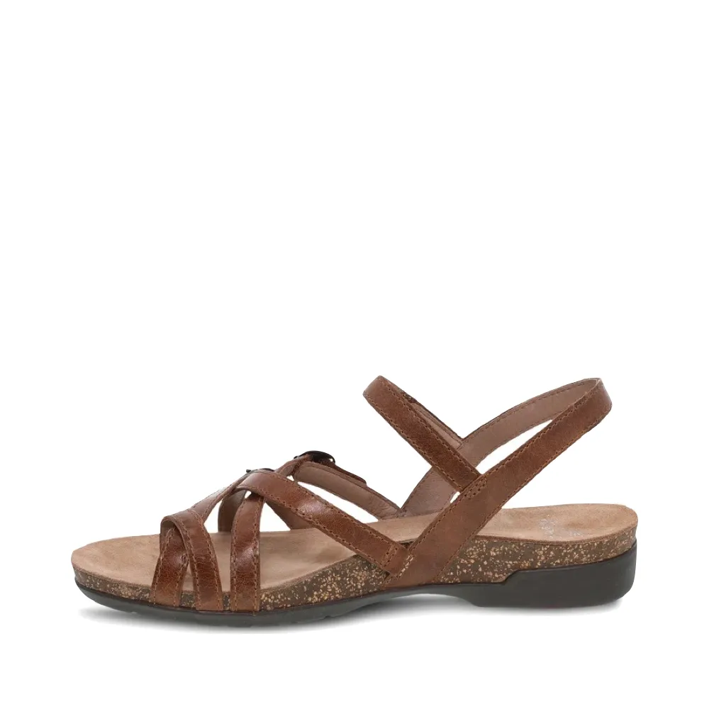 Dansko Women's Roslyn Strappy Leather Sandal in Tan Waxy