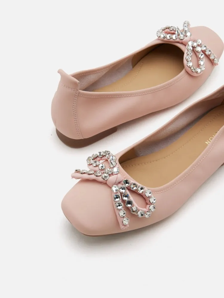 Daphne Diamante Embellished Bow Flats