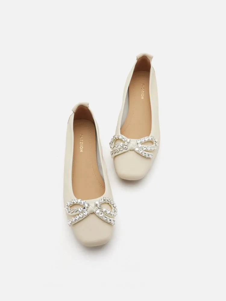 Daphne Diamante Embellished Bow Flats