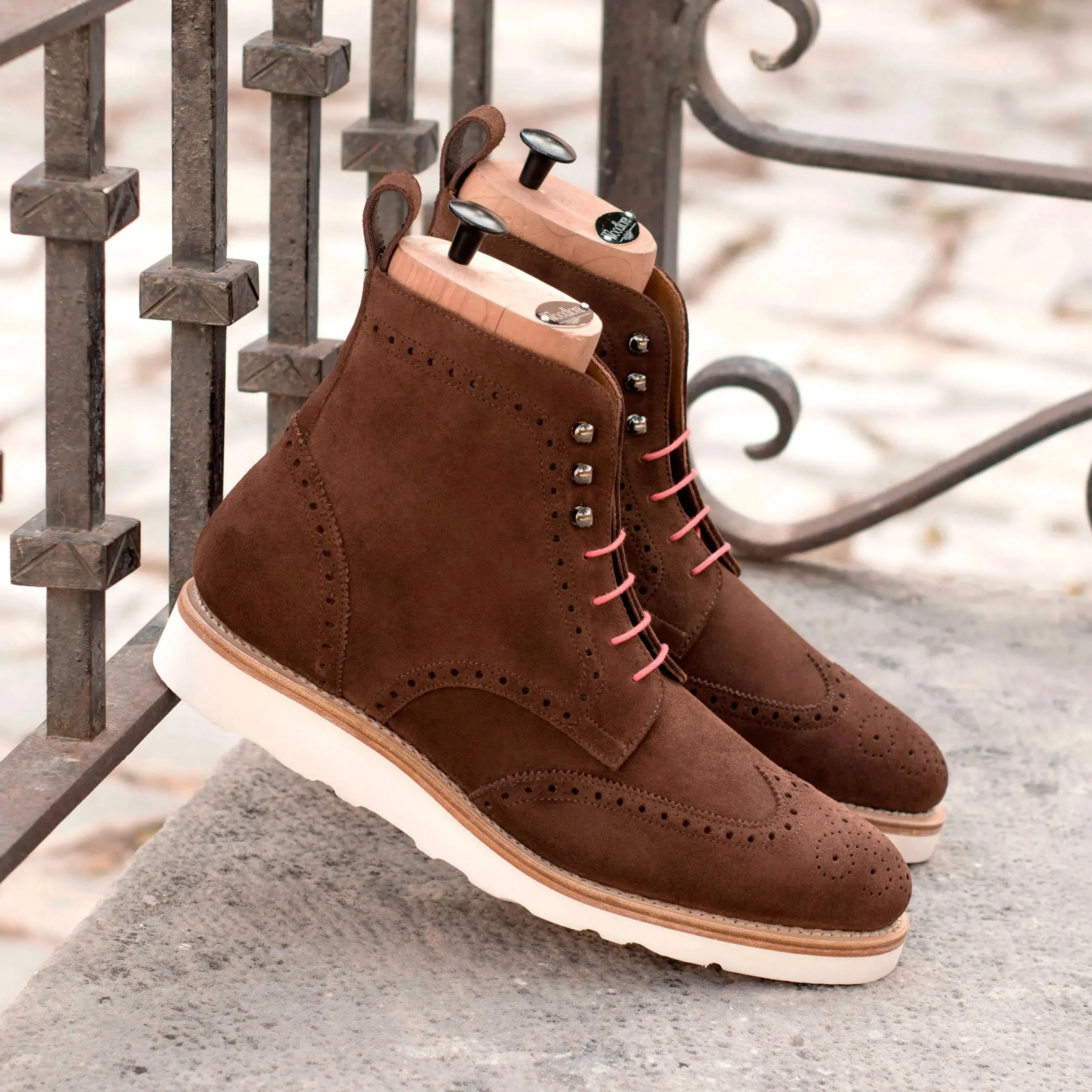 DapperFam Valiant in Med Brown Men's Lux Suede Military Brogue
