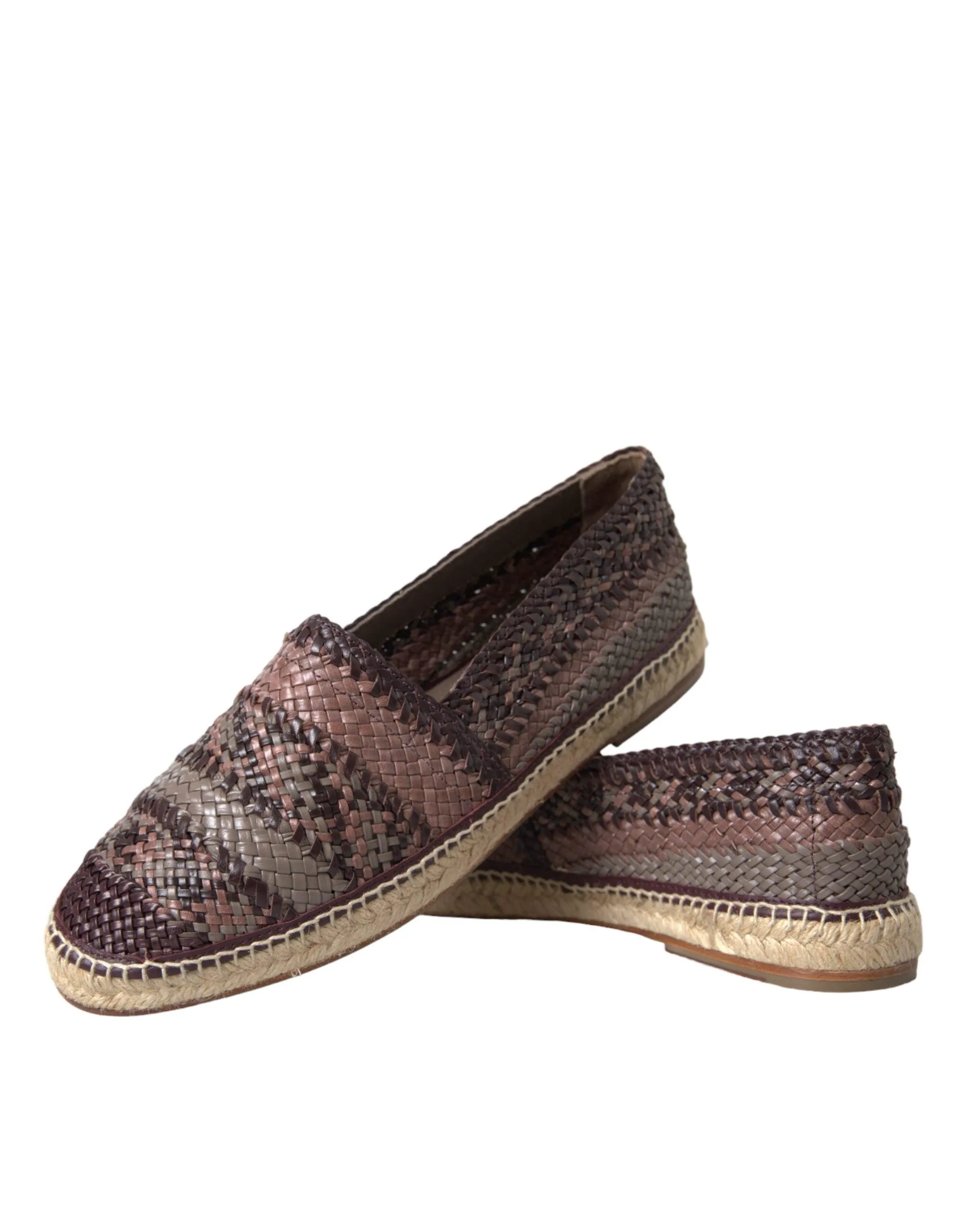Dolce & Gabbana Brown Buffalo Leather Espadrille Flats Sko