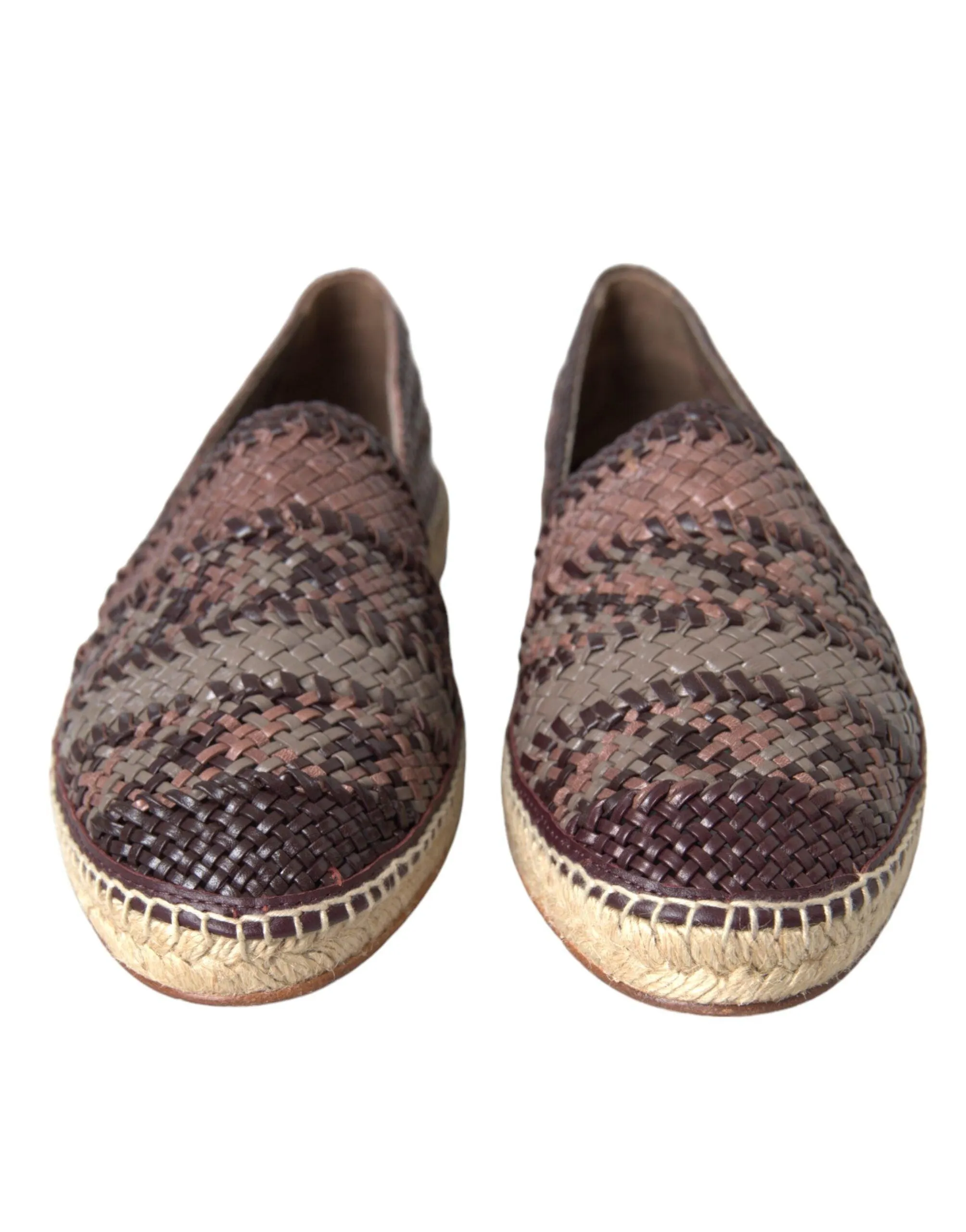 Dolce & Gabbana Brown Buffalo Leather Espadrille Flats Sko