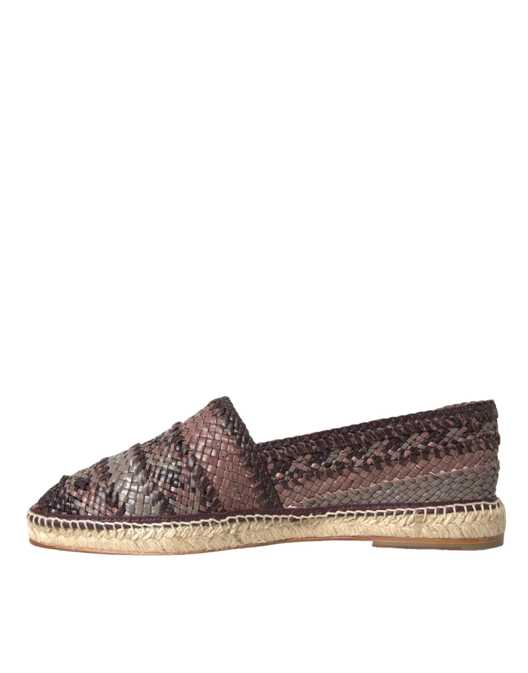 Dolce & Gabbana Brown Buffalo Leather Espadrille Flats Sko