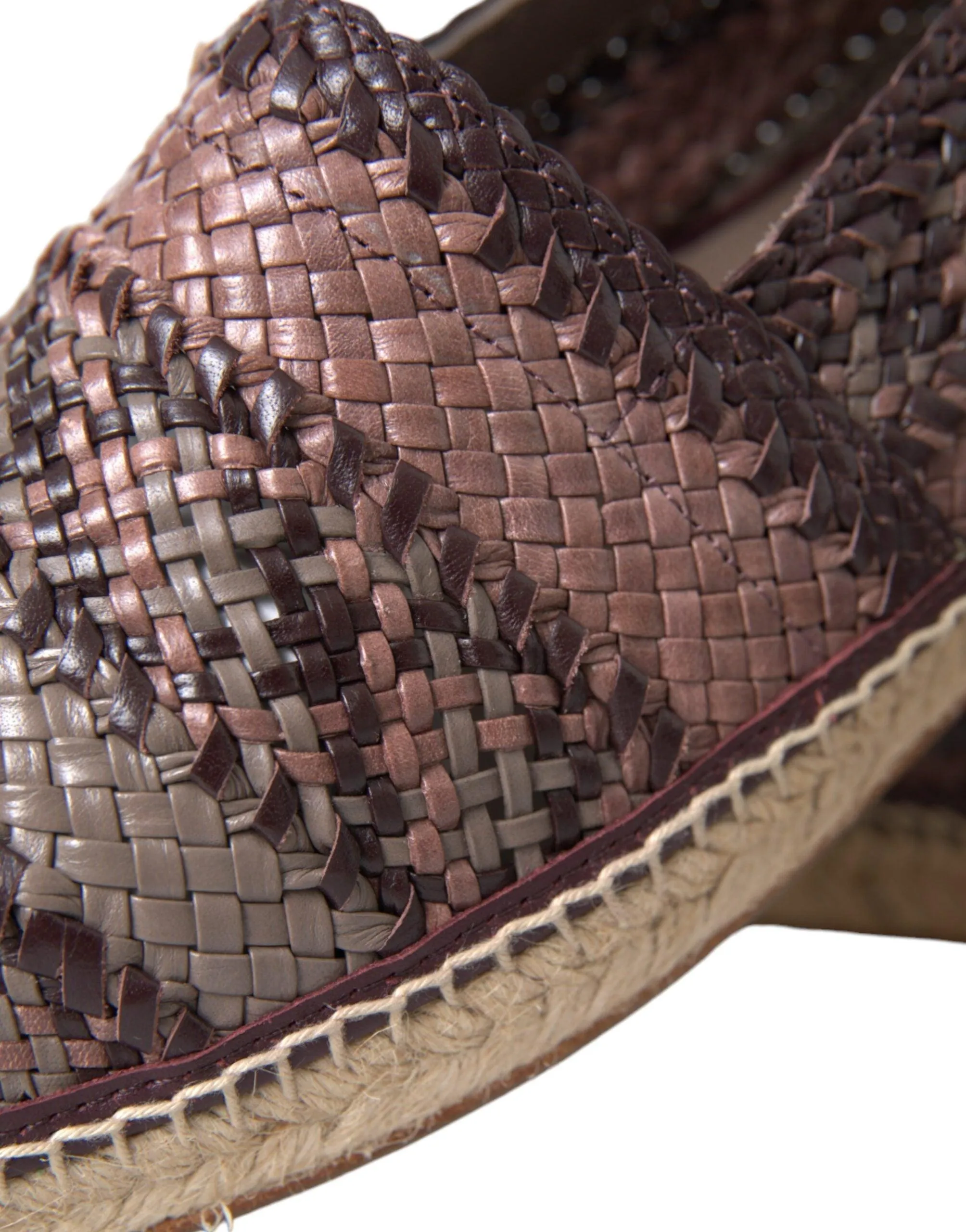 Dolce & Gabbana Brown Buffalo Leather Espadrille Flats Sko