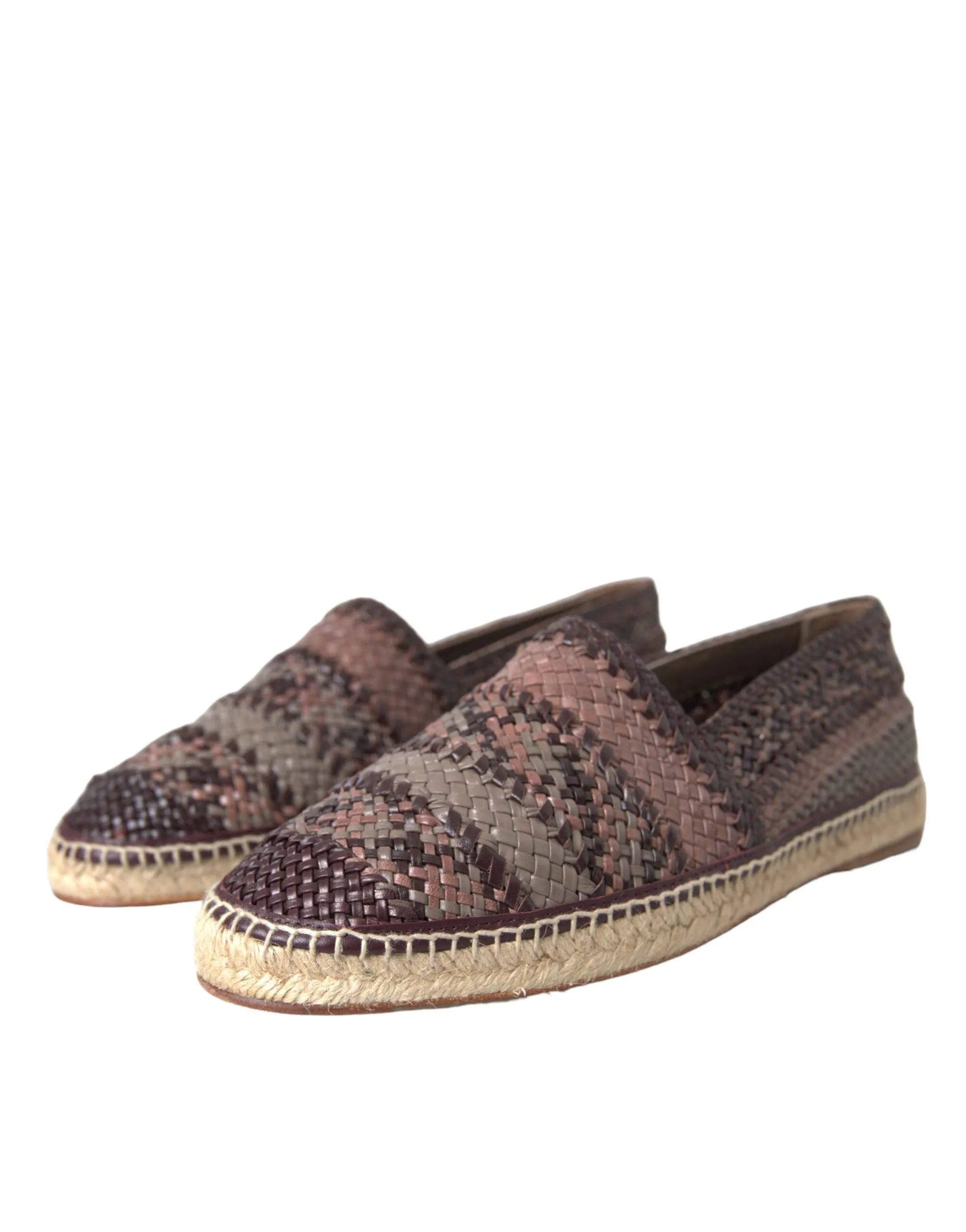 Dolce & Gabbana Brown Buffalo Leather Espadrille Flats Sko