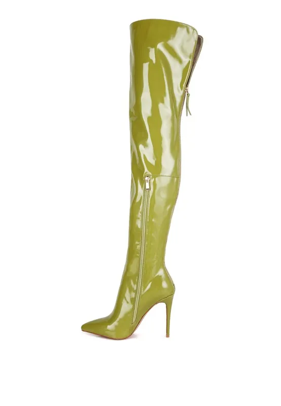 Eclectic Nude Patent Leather Stiletto High Heel Boots