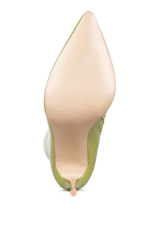 Eclectic Nude Patent Leather Stiletto High Heel Boots