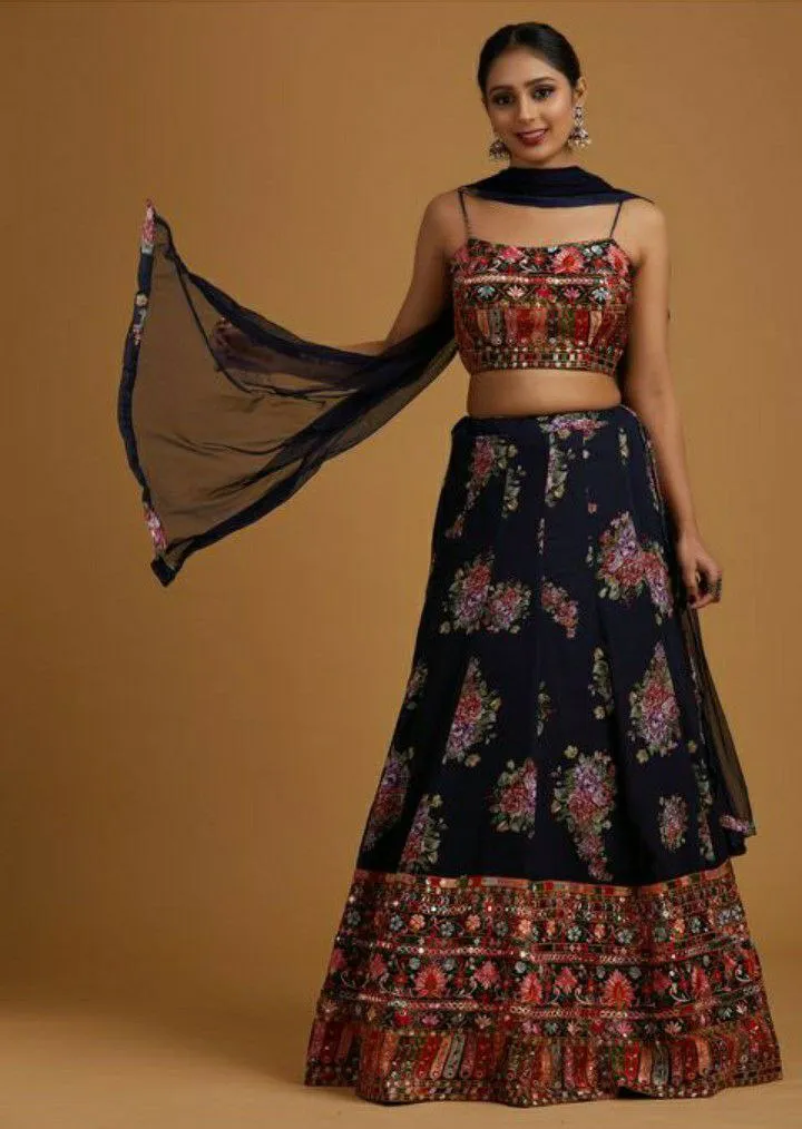 Ethnic Elegance Navy Blue Sleeve Less Lehnga Choli