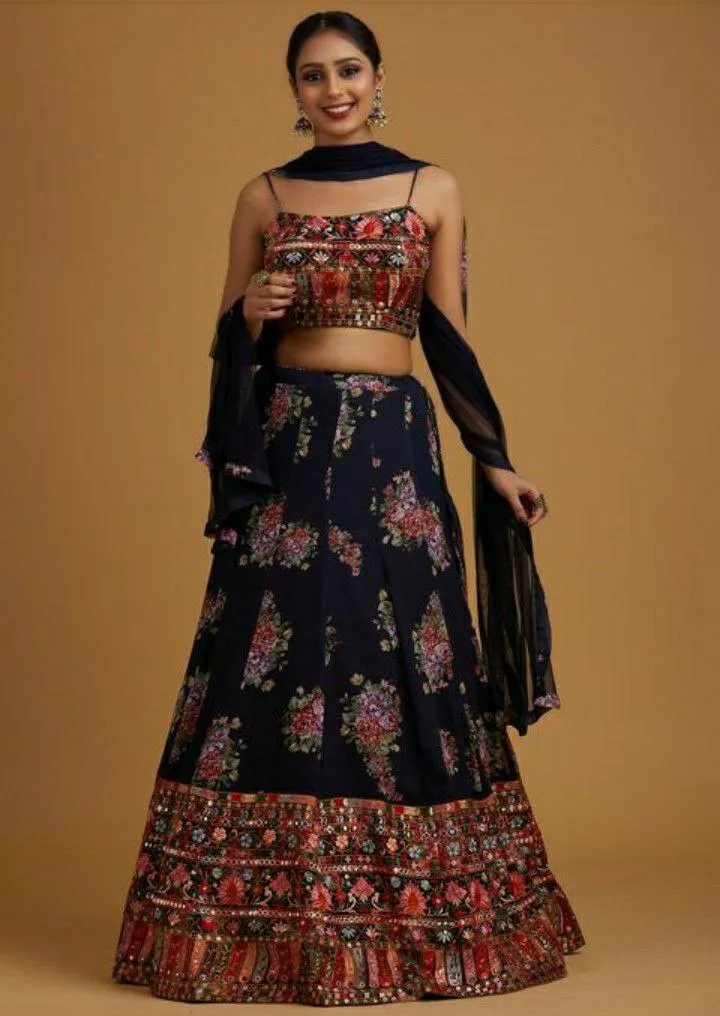 Ethnic Elegance Navy Blue Sleeve Less Lehnga Choli
