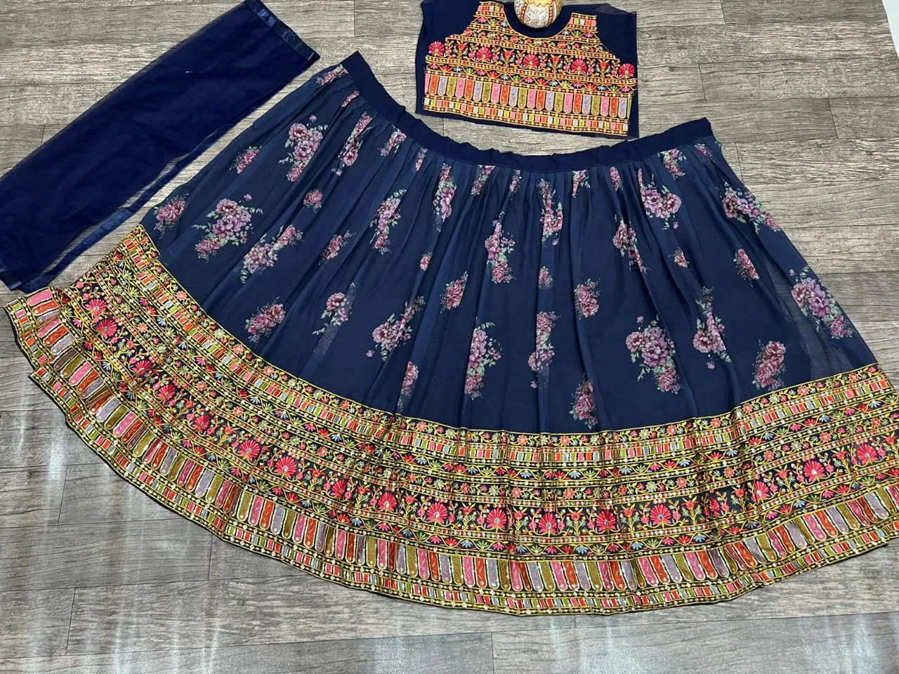 Ethnic Elegance Navy Blue Sleeve Less Lehnga Choli