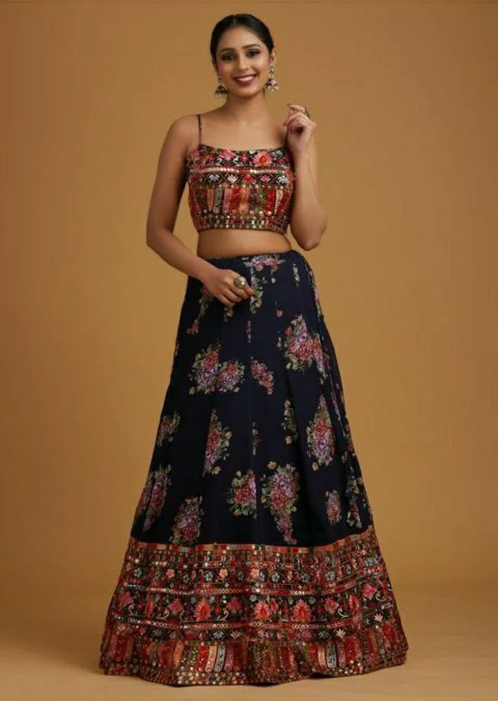 Ethnic Elegance Navy Blue Sleeve Less Lehnga Choli