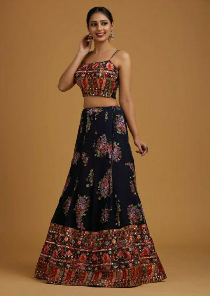 Ethnic Elegance Navy Blue Sleeve Less Lehnga Choli