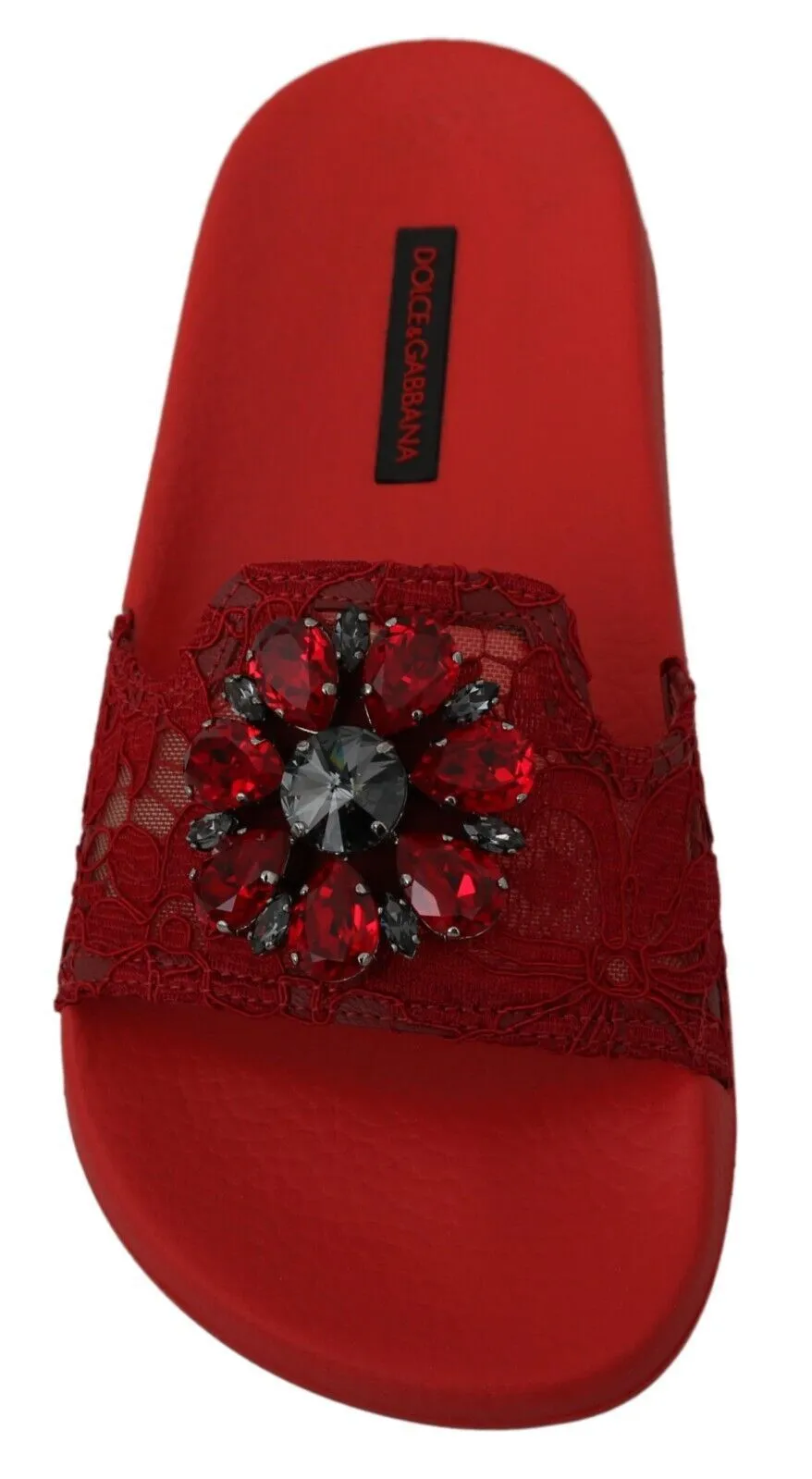 Floral Lace Crystal-Embellished Slide Flats