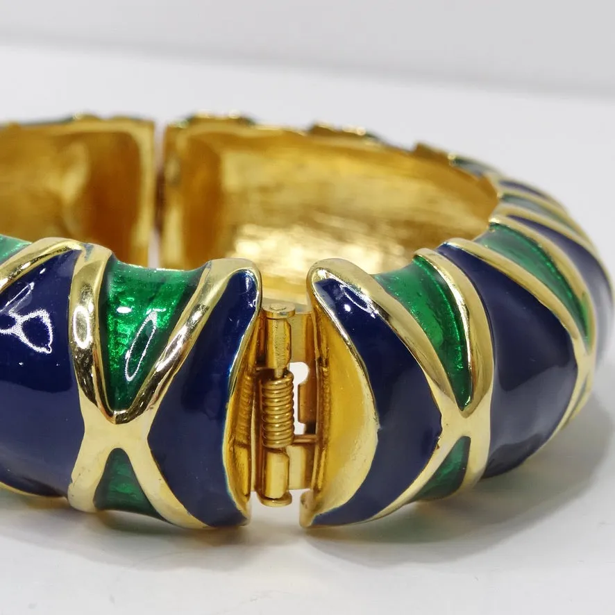 Green and Blue Gold Plated Enamel Bangle