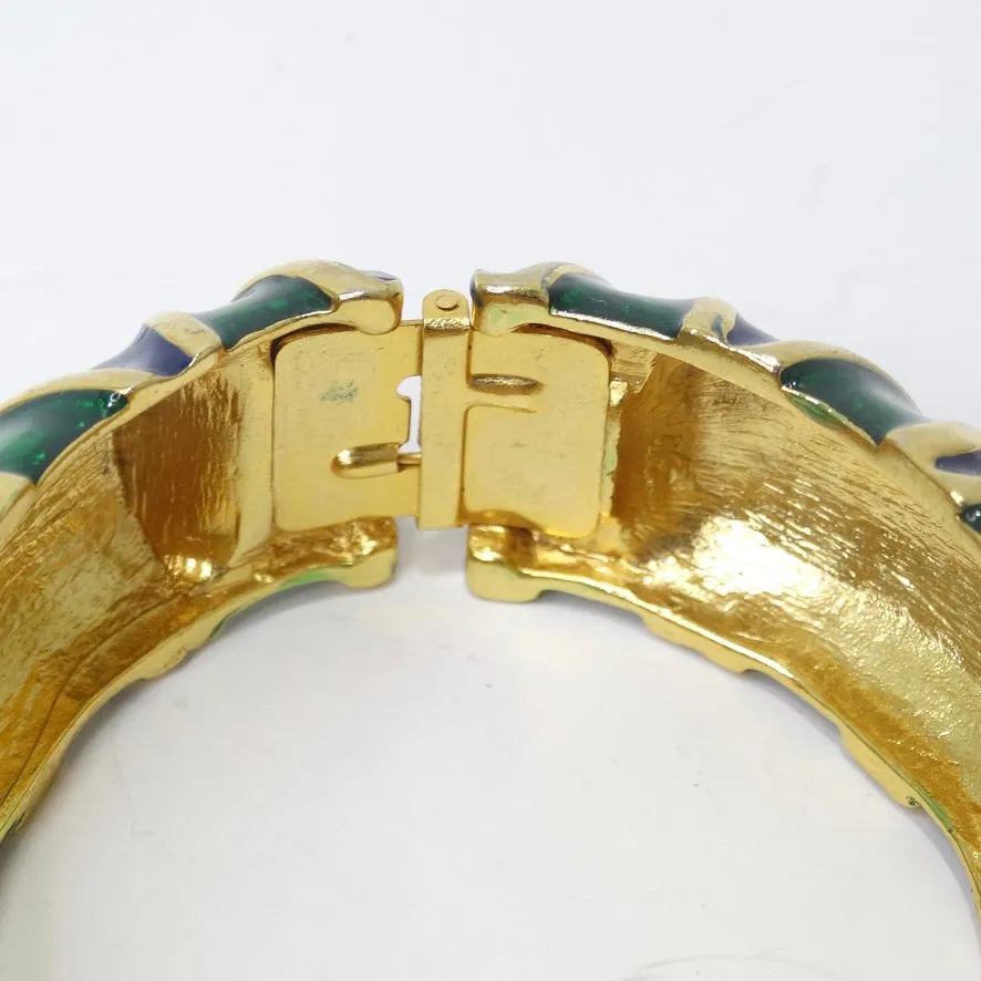 Green and Blue Gold Plated Enamel Bangle