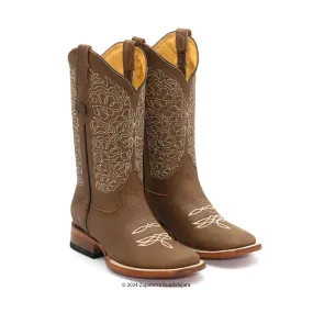 H2211231 WOMEN WIDE SQUARE TOE CRAZY TANG LEATHER BOOT