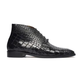 Handmade Custom Crocodile Pattern Calf Leather Black Dress Chukka Boots For Men
